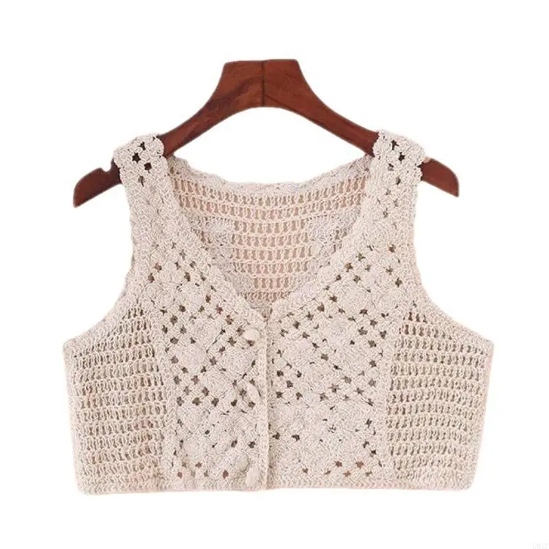 

581F Toddler Girl Knitted Waistcoat Fashion Cotton Vest Kids Teens Vest Hollow Cardigan Casual Top Skin-Friendly Spring Vest