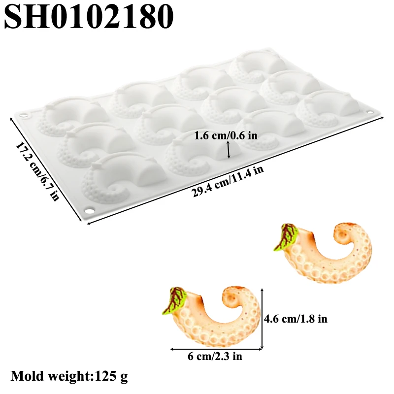 12 Cell Octopus Tentacle Design Silicone Cake Mold Squid Antennae Fondant Cake Mould Chocolate Molds Dessert Decorating Tools view 6