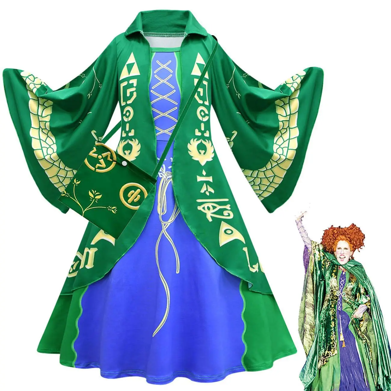 Low Price Hot Sale Hocus Pocus 2 Sanderson Sisters Cosplay Green Vintage Dress Costume Halloween Kid