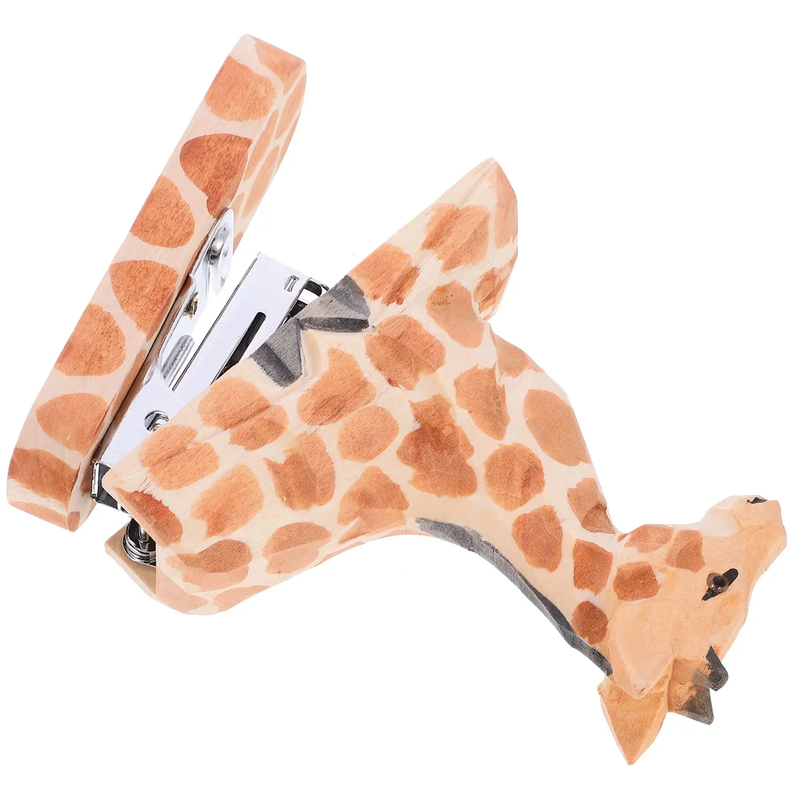 Cartoon Stapler Wood Reusable Paper Office Desk Accessories Decorative Giraffe Wooden Stapler Small Animal Desk DecorFunny