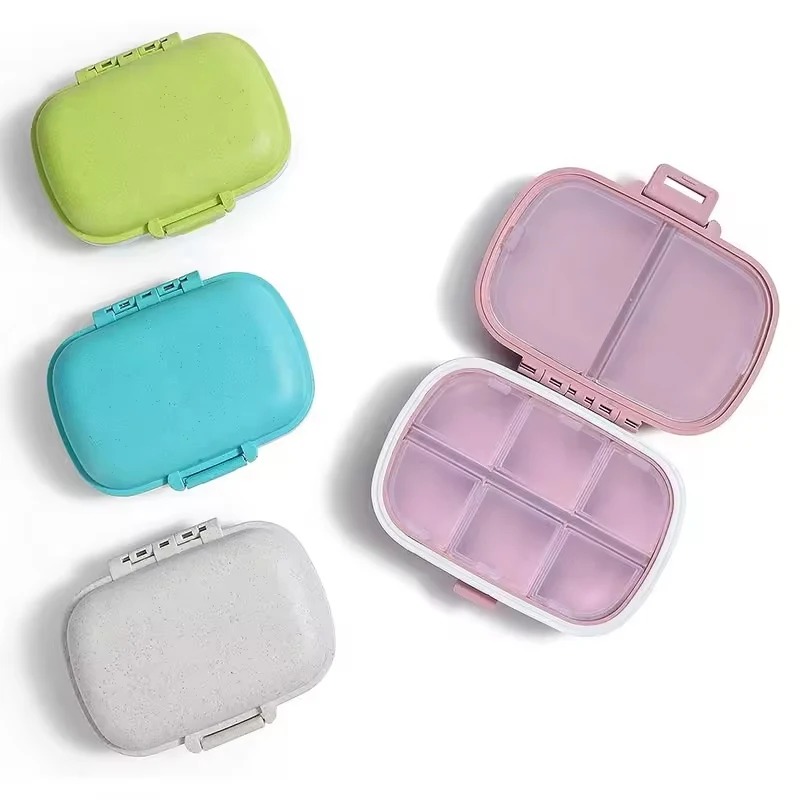 8 Grids Organizer Container For Tablets Travel Pill box With Seal Ring Small Case For Tablets Wheat Straw Container For Medicine