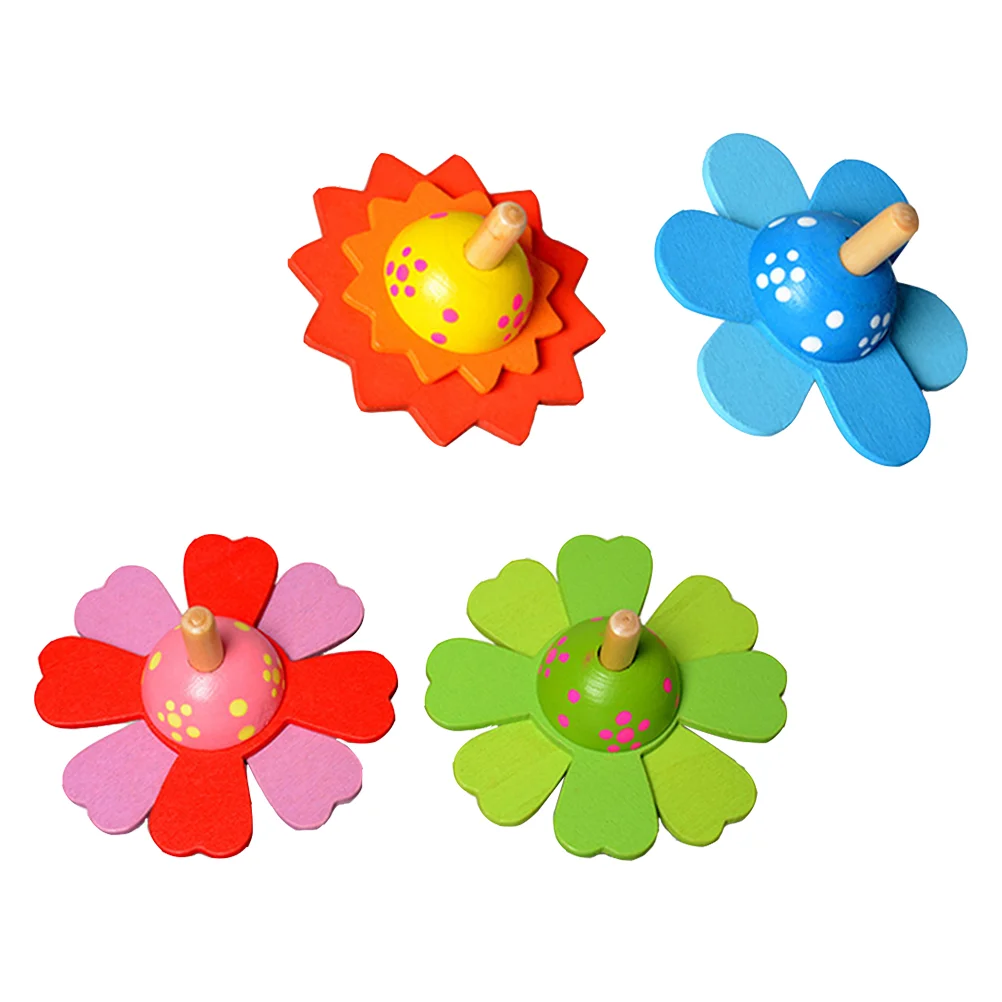 4 PCS Small Wooden Spinning Top Toy Child Lovely Interesting Funny Rotating Toys Manual Color Toddler