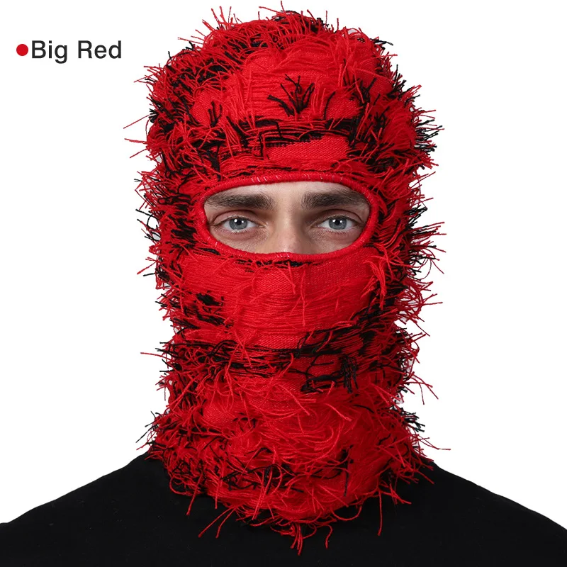 Full Face Cover Ski Mask Hat Balaclava Distressed Knitted Beanie Camouflage Men Hat Women Winter Warm Windproof Bicycle Neck Hat
