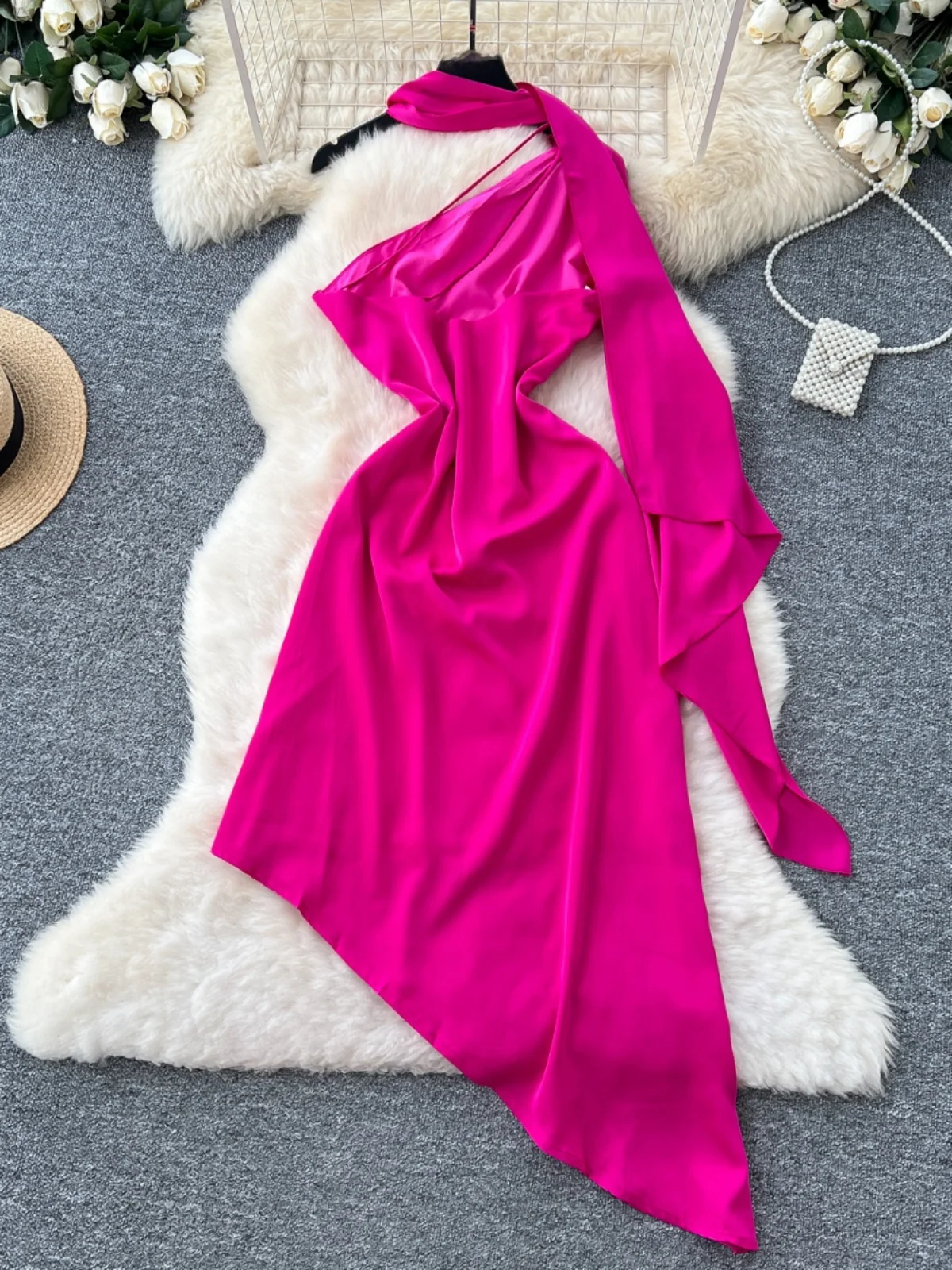 Vaion Aosphere Sensation ฤดูร้อน 2025 เอวสูง A-Line Dr การออกแบบที่ไม่สม่ําเสมอ Slimming Sa ผ้าไหมซาตินยาว Sve Dr