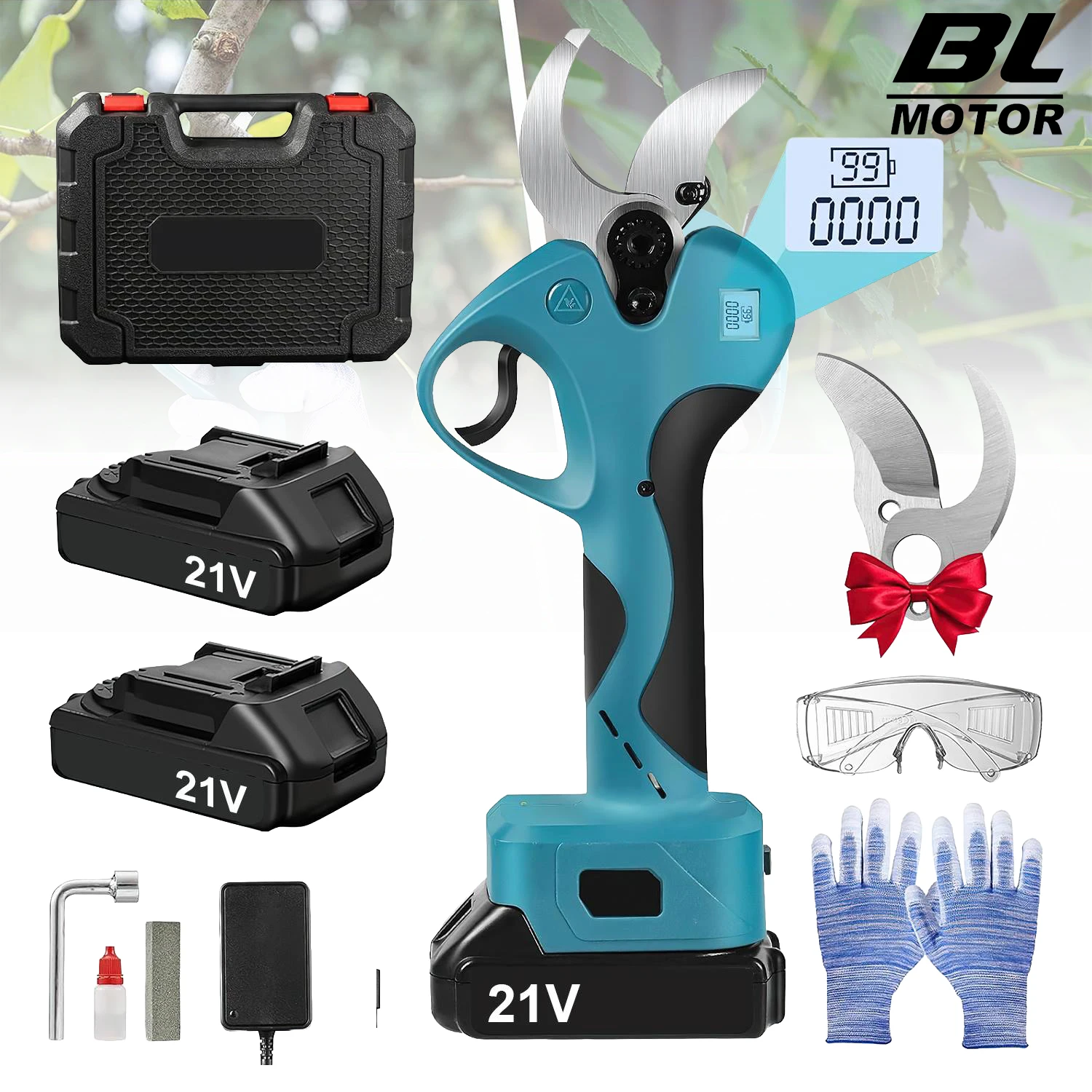 Sécateur électrique sans fil 40 mm pour batterie Makita 18 V, sécateur sans fil avec 2 batteries et chargeur, coupe-branches professionnel pour jardin avec kit de lames de rechange