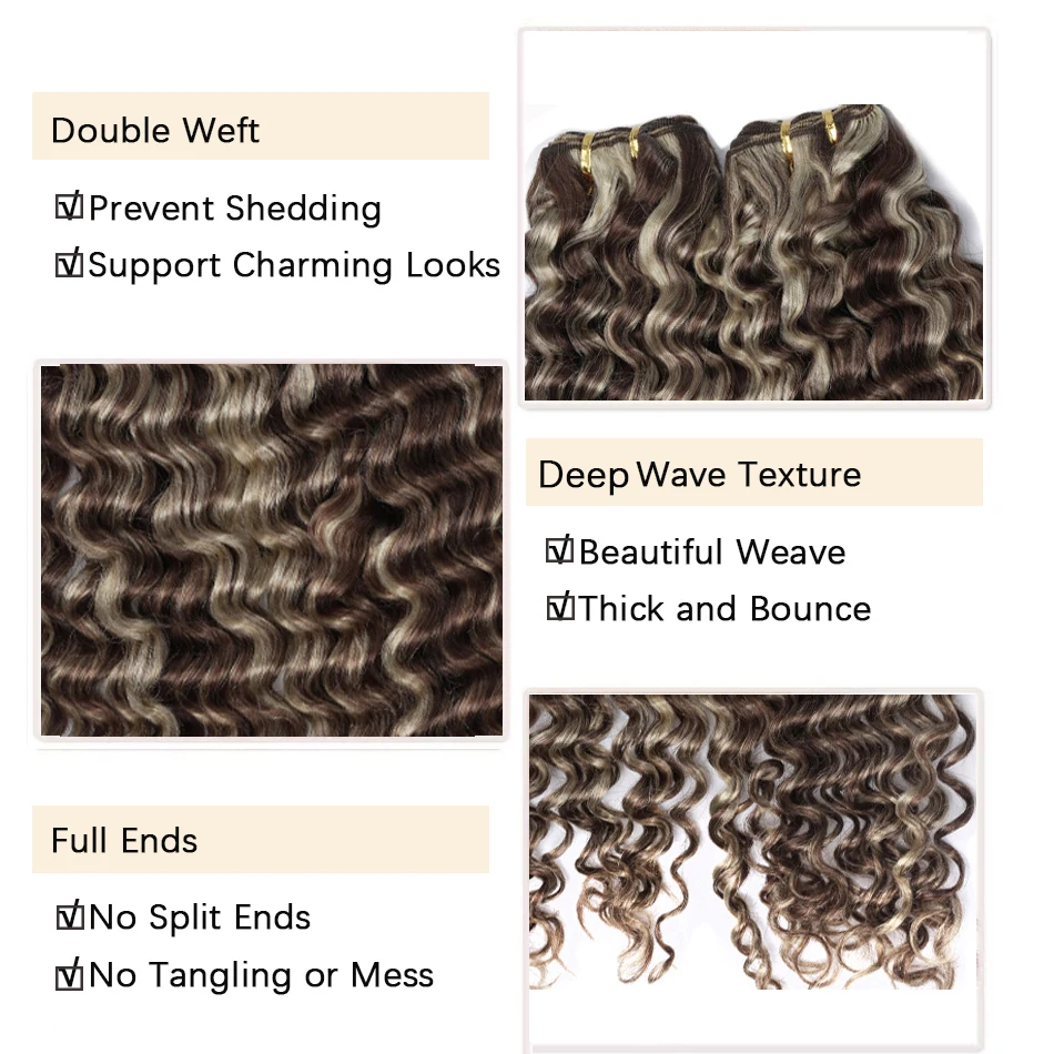 Deep Wave Human Hair Weft Brazilian Remy Hair Weave Curly Bundles Natural Human Hair Extensions Bundles For Women 100g 12-26Inch