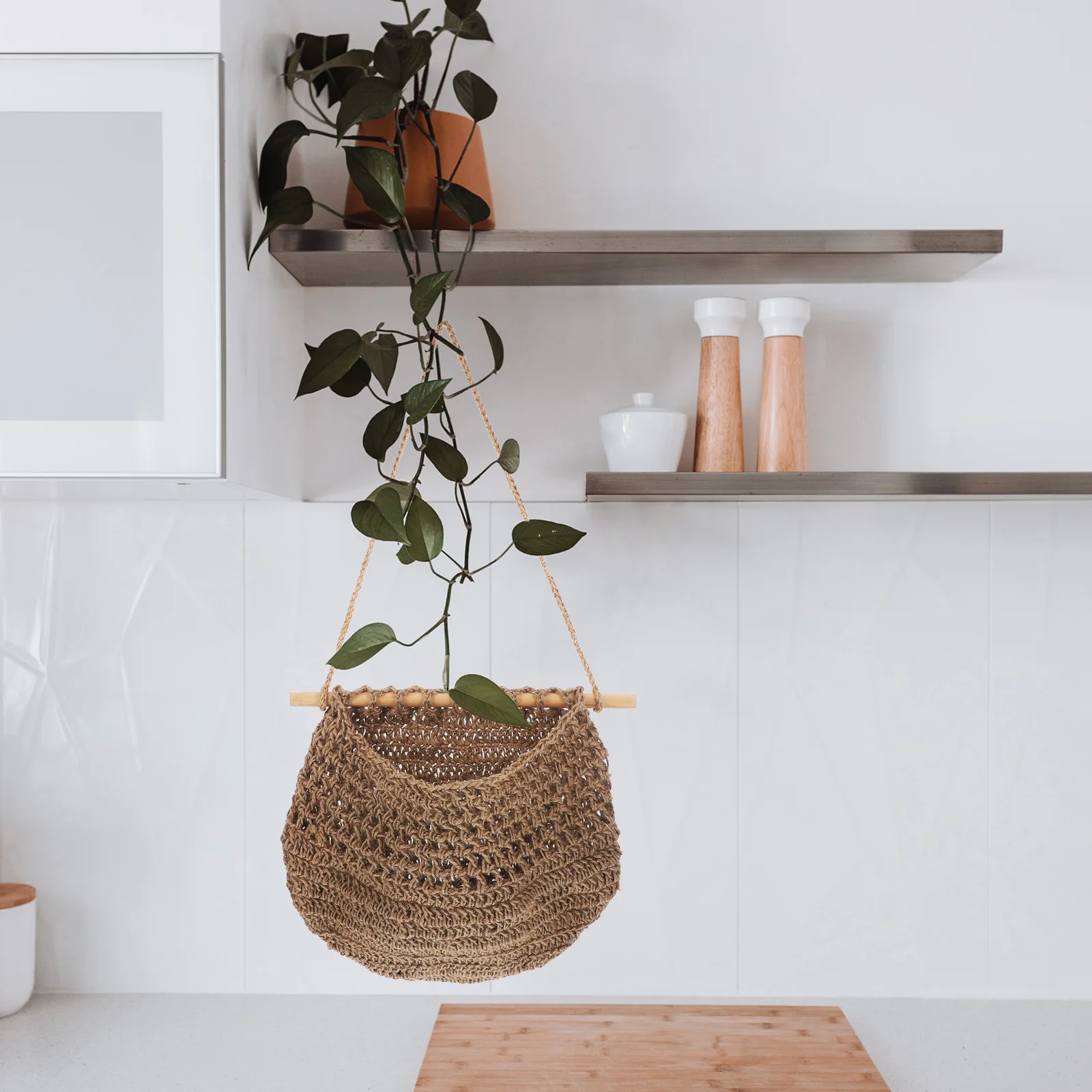 

Hanging Fruit Basket Bohemia Style Woven Wall Mounted Storage Basket for Kitchen Dining Room Hanging Baskets for Kitchen