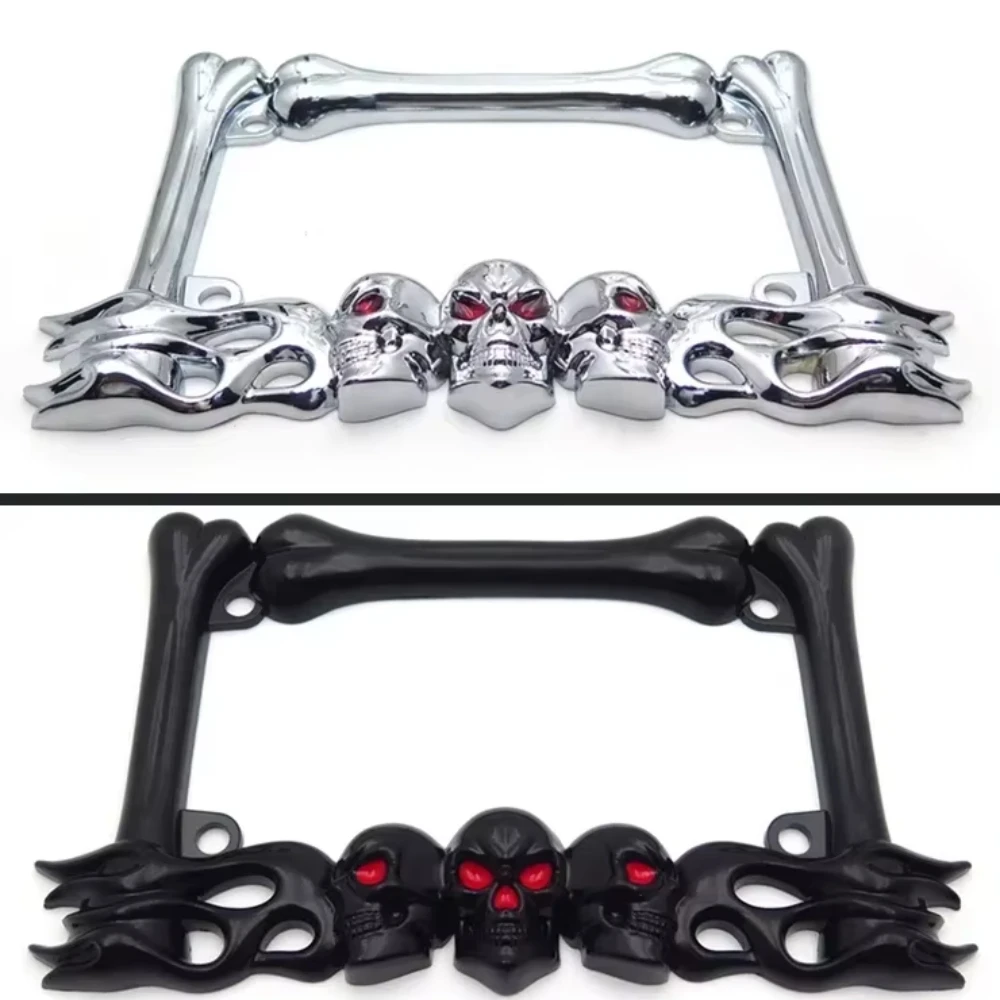 

Motorcycle Parts Cruiser Accessories Skull & Flame Motorcycle License Plate Frame For Harley Davidson