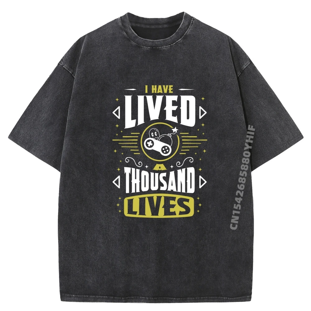 

Newest Washed Tees Funny Gamer Lived A Lives Video Gamimg Computer Game Graphic Tees Brand Clothing Aesthetic Printed T Shirt