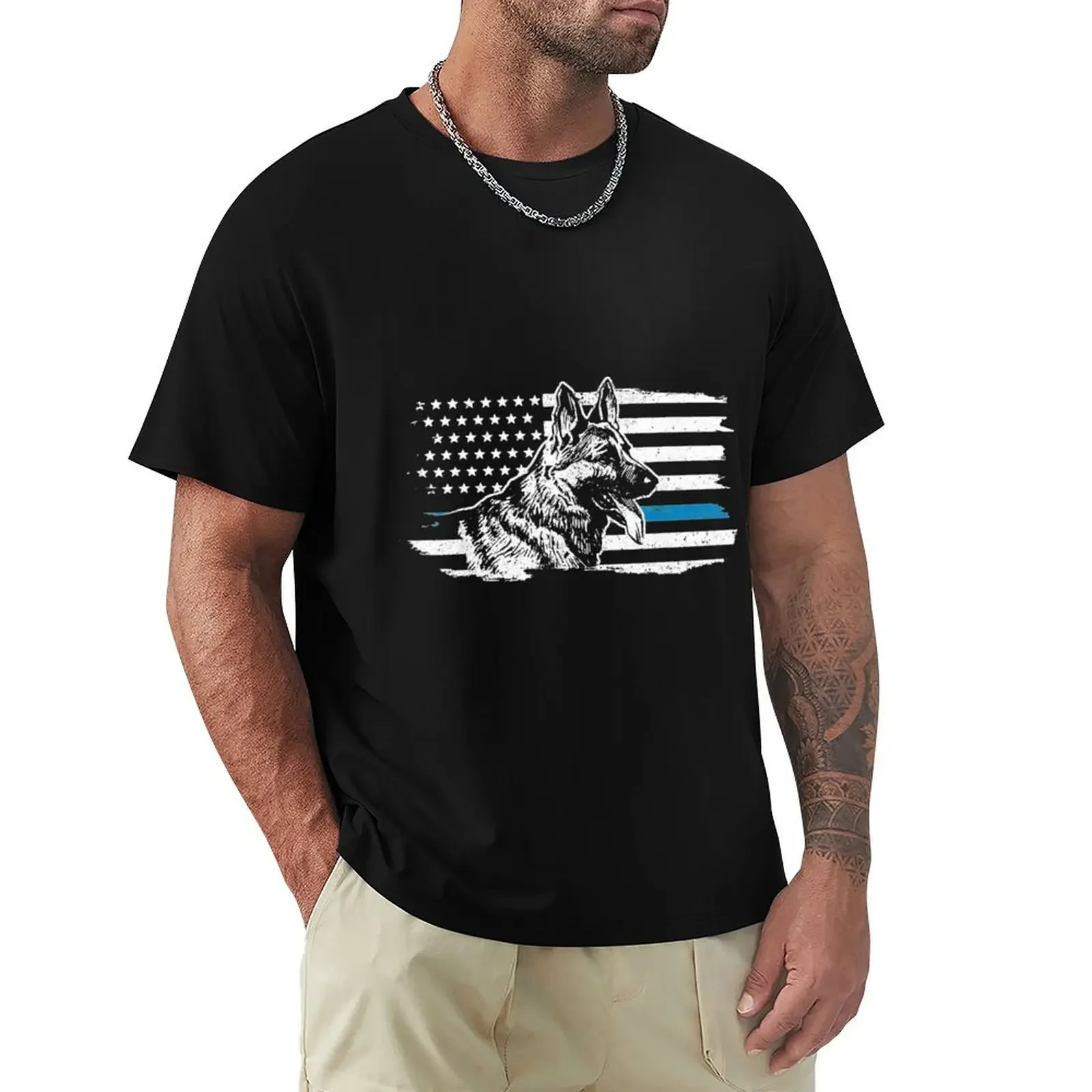 K-9 German Shepherd Thin Blue Line T-Shirt summer top oversizeds Blouse tshirts for men