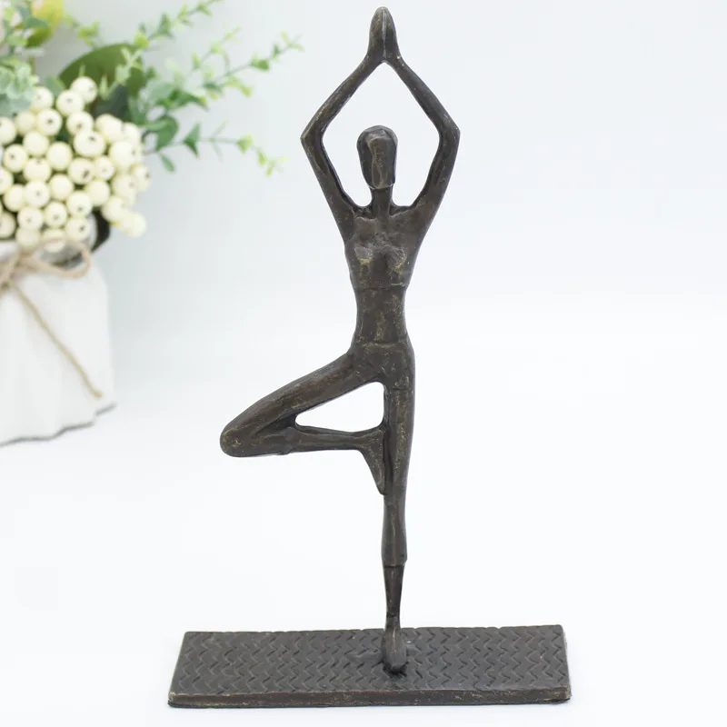 High quality abstract metal handmade crafts female bronze yoga sculpture statues used to decoration collections promotion gift