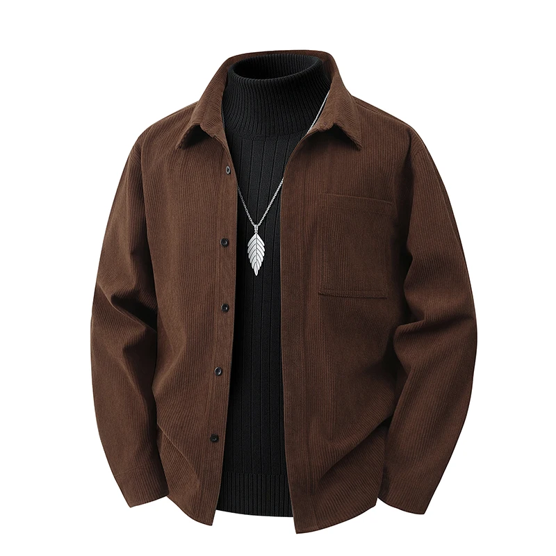 

Мужской вельветовый кардиган на пуговицах, весна-осень, новинка, большие размеры, повседневный свободный топ с воротником, из полиэфирного волокна, с длинными рукавами