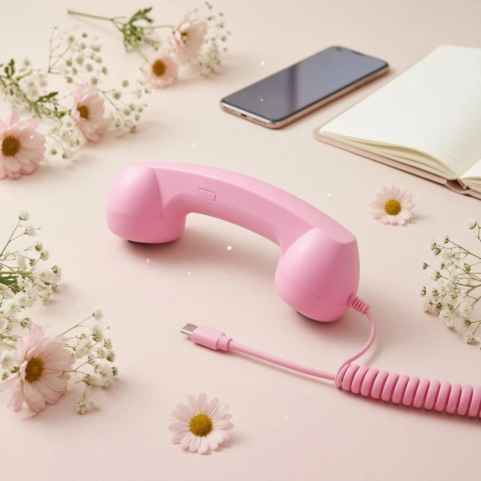 Type-C Phone Handset Volume Control Vintage Handset Mobile Accessory Plastic Classic Telephone Design