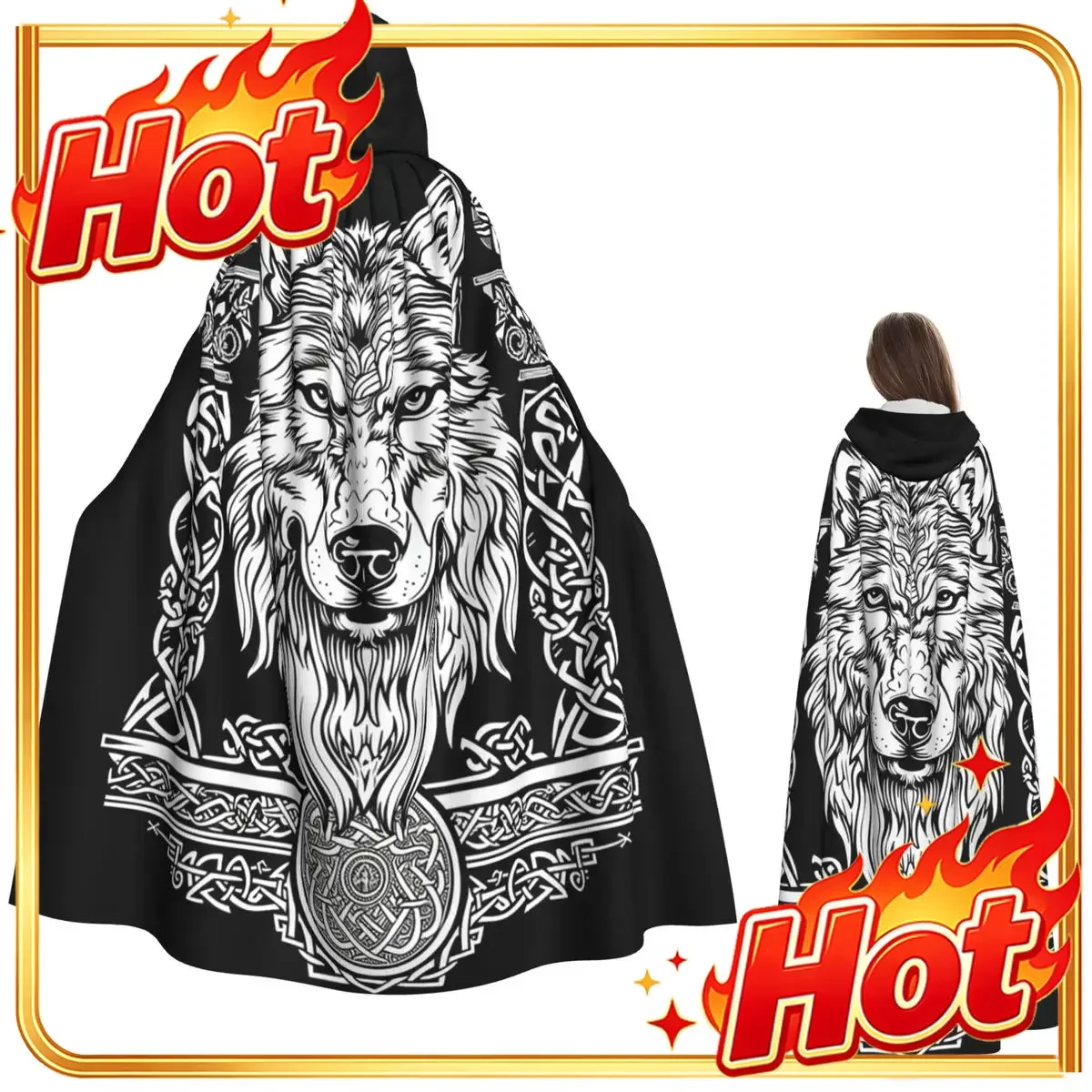 Norse Nordic Viking Celtic Long Hooded Cloak Witch Medieval Costume Cosplay Cape HalloweenParty Adult Unisex