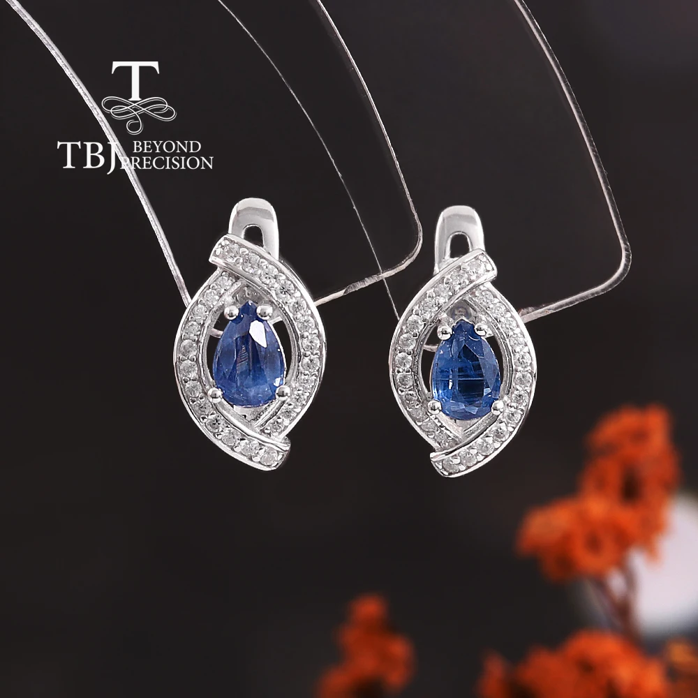 

Light Luxury 925 sterling silver Clasp Earrings Natural pear 4*6mm Kyanite Simple Fine Jewelry for Women's Banquet Festival wear
