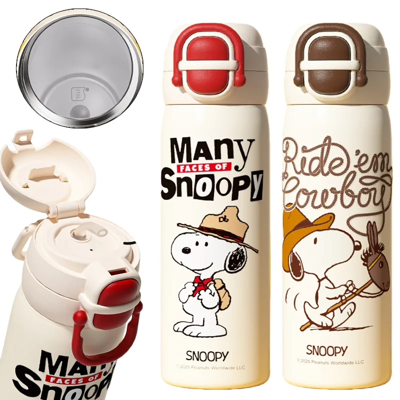 

600ml Snoopy Thermos Cup Cartoon Stainless Steel Vacuum Insulated Thermos Bottle Student Portable Outdoors Travel Mug Kids Gift