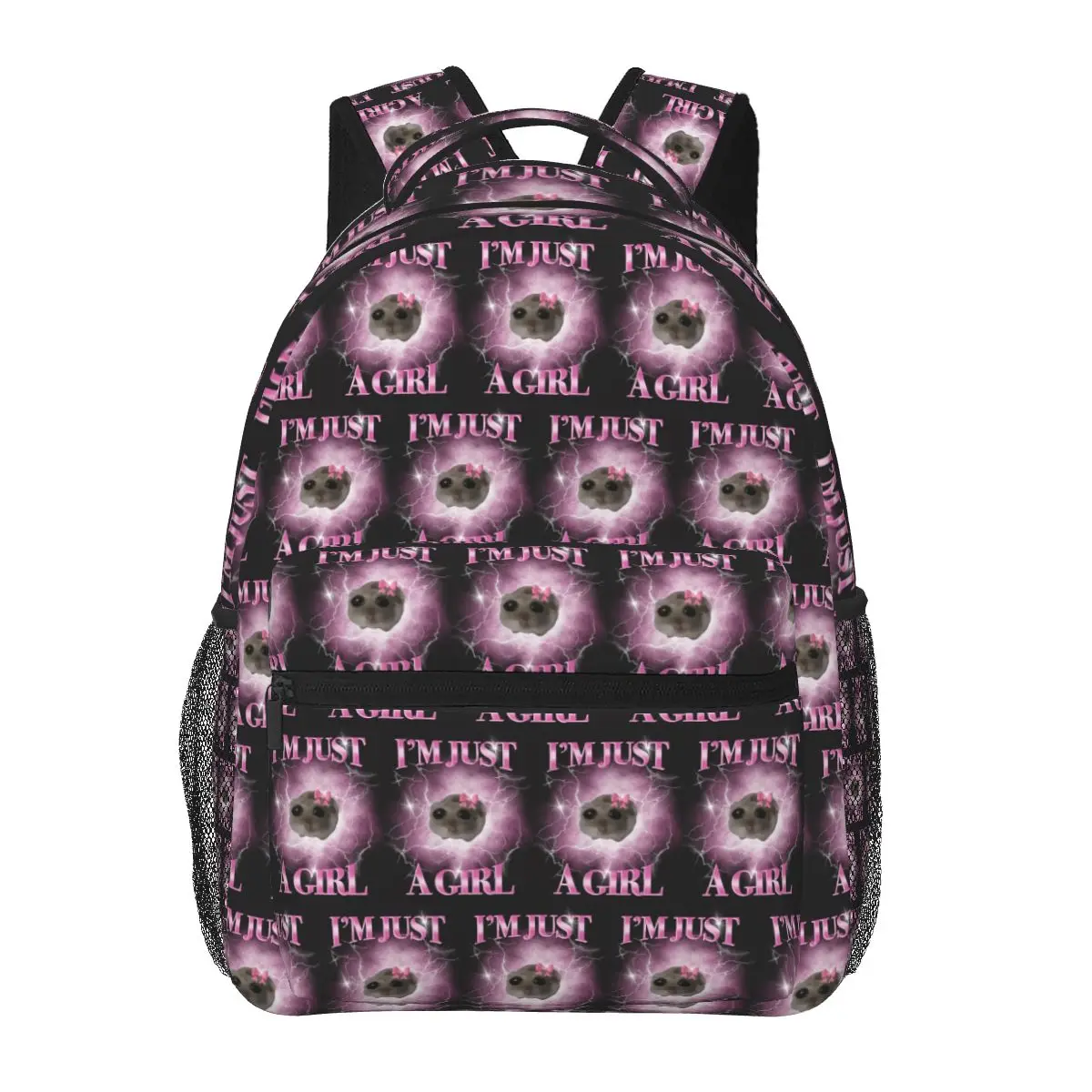 I'm Just A Girl Meme Sad Hamster Backpacks Boys Girls Bookbag Students School Bags Laptop Rucksack Shoulder Bag Large Capacity