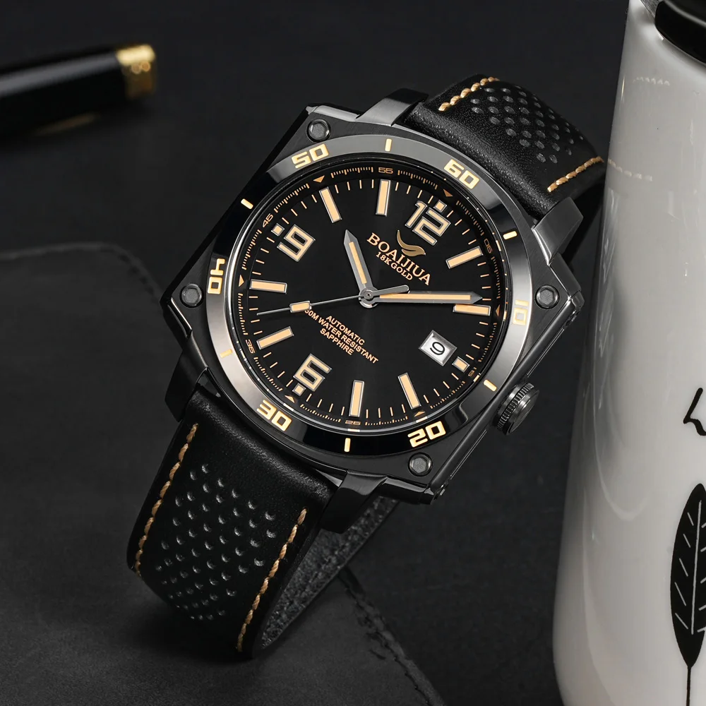 BOAIJIUA Orologio meccanico da uomo completamente automatico Orologio meccanico alla moda Orologio dal design originale Impermeabile 50 m