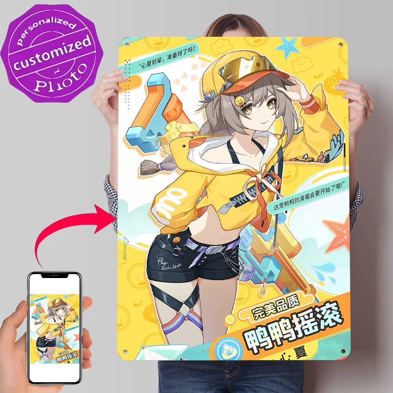 Anime-Mädchen mit Wasserpistolen, bedrucktes Poster, individuelle Wandkunst, Retro-Vintage-Metallblechschilder zur Dekoration, Schlafzimmer, Heimdekoration