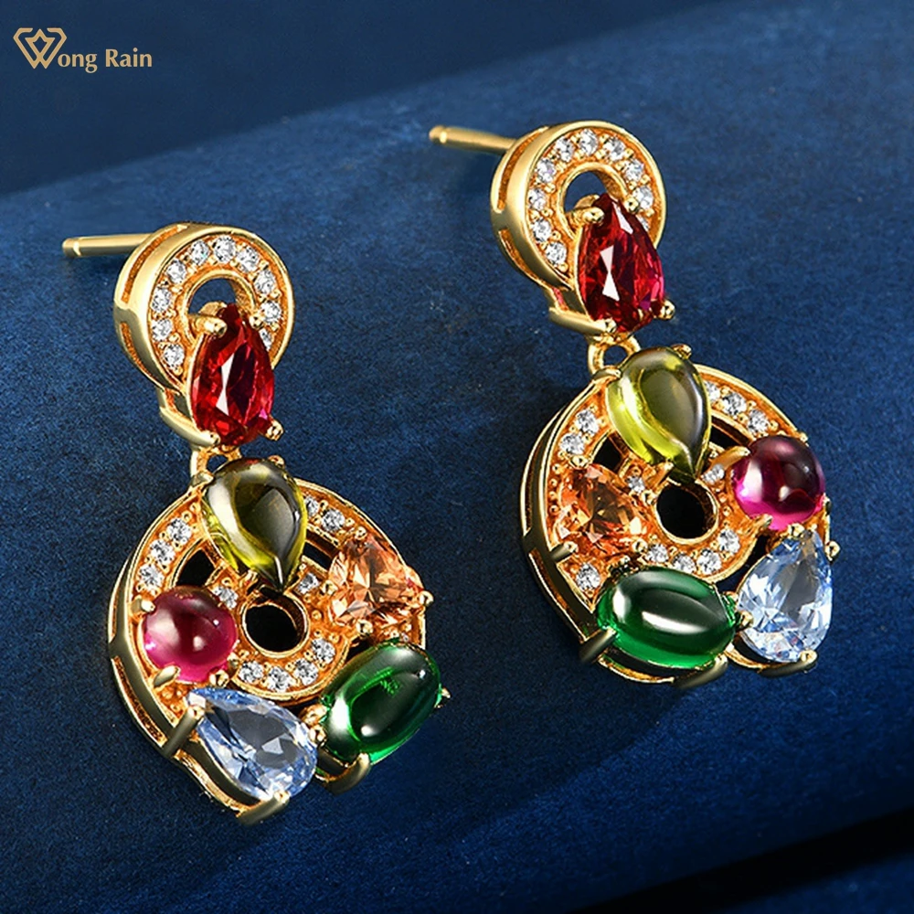 

Wong Rain Vintage 925 Sterling Silver Oval 4*6 MM Sapphire High Carbon Diamond Gemstone Colorful Drop Earrings Fine Jewelry Gift