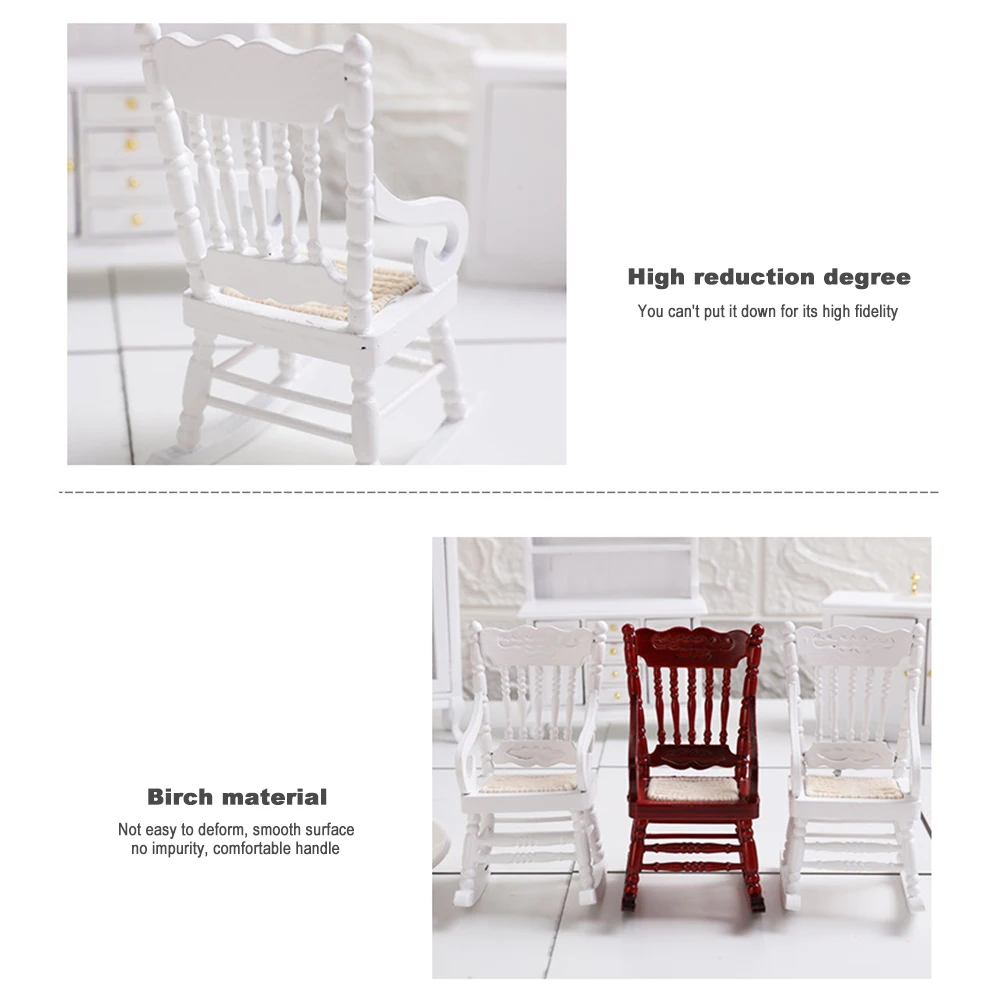 1/12 Scale Miniature Rocking Chair Dollhouse Miniature Chair for Doll Houses Miniature Furniture for Living Room Bedroom Kitchen