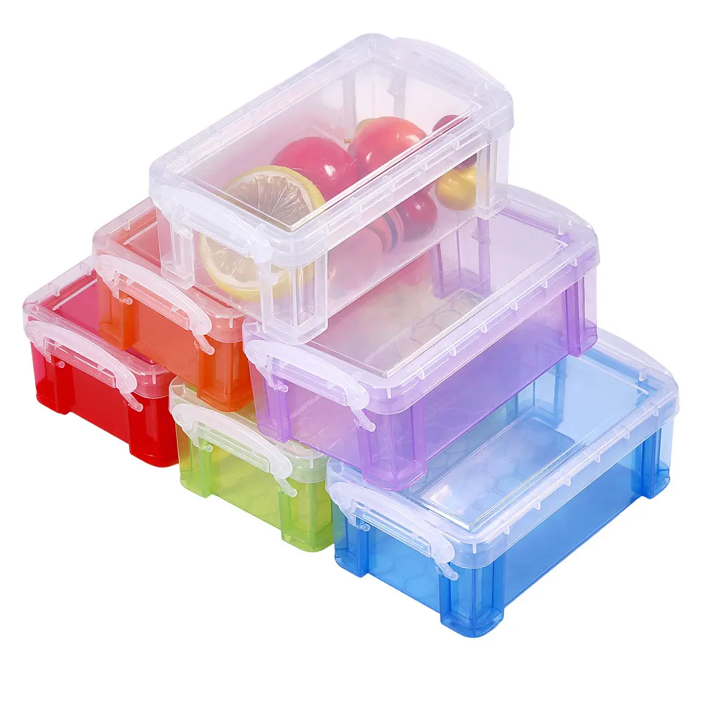 6 Pcs 6 Color Mini Plastic Boxes Transparent Small Clear Storage Containers with Locking Lids Clear Rectangle Plastic Organizers
