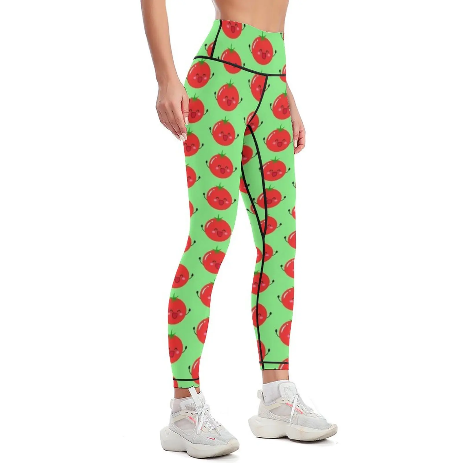 Cute happy tomato (Mint green BG) Leggings Women's trousers Pants sport gym's sportswear legging push up Womens Leggings