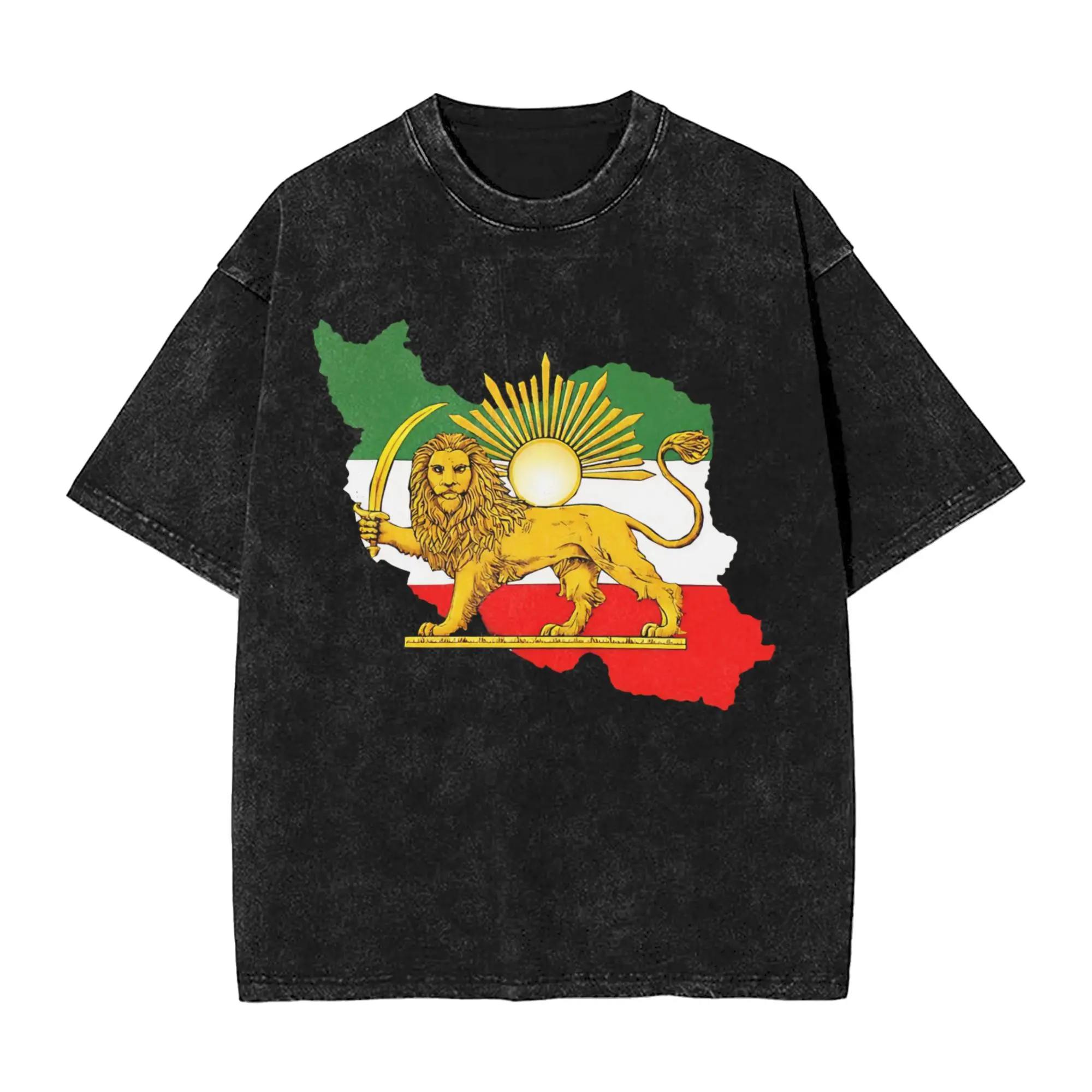 

Футболка с картой Ирана, изображением льва и солнца, в винтажном персидском стиле, модная, с коротким рукавом, летняя, повседневная, стильная.