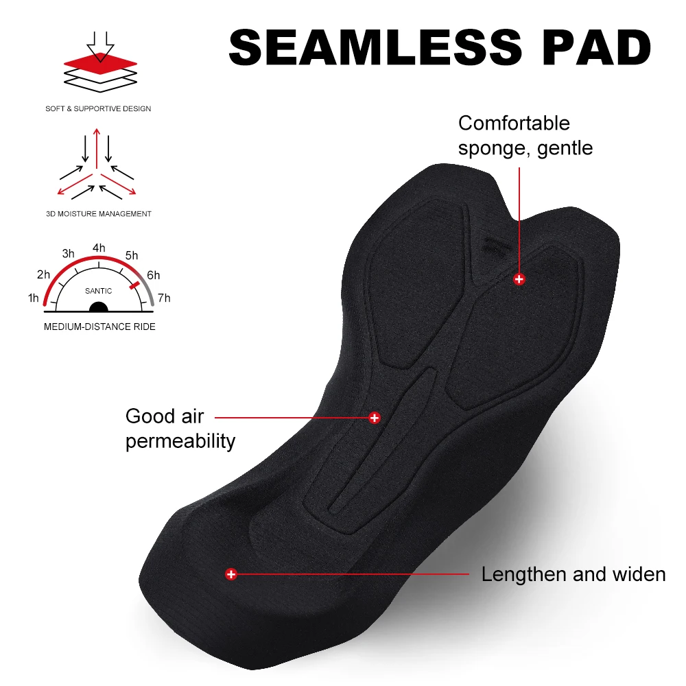 Santic Men's Cycling Long Pants 6Hours Shockproof Padded Racing Sports Bicycle Pants Adjustable Elastic Waistband MTB Road Pants