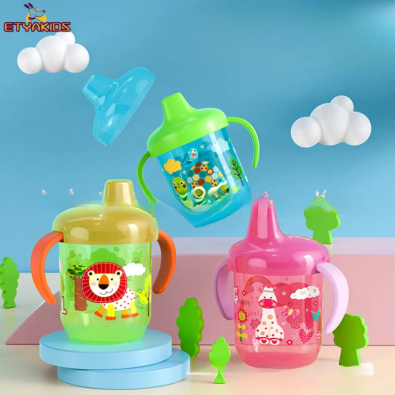 

260ML Hot Sale Baby Learning Drinking Cups Double Handle Flip Lid BPA Free Leakproof Infants Water Cups Bottle Duckbill Cup Lid