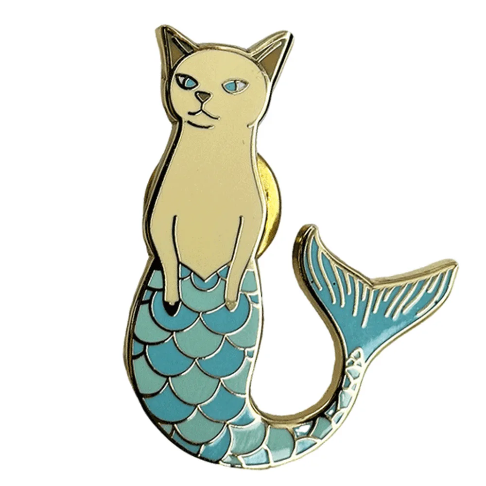1 unidad Purrmaid Cat Mermaid Pin de esmalte, Broche de criatura de fantasía adorable, Pin de solapa con temática de playa para mochila y chaqueta