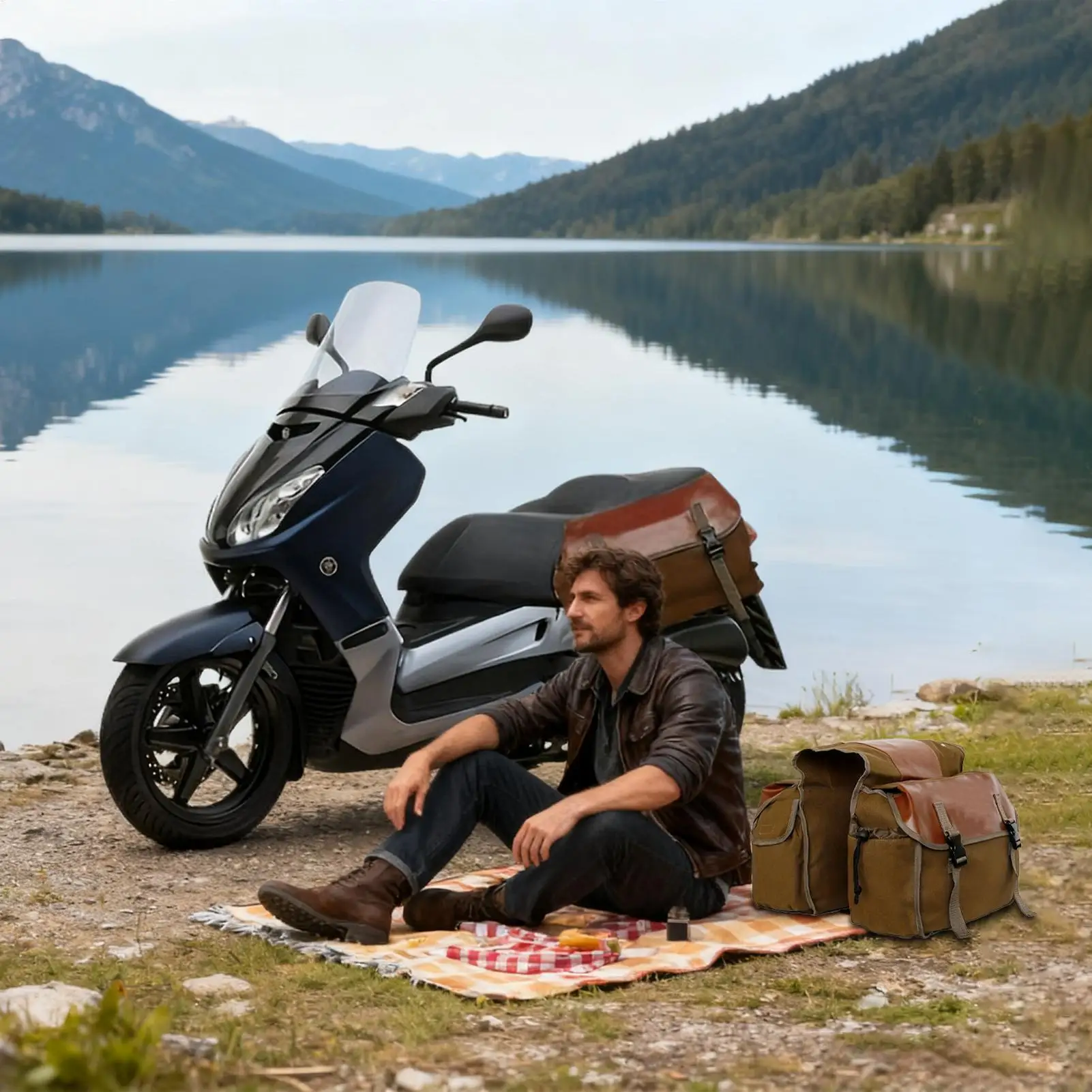 

Motorcycle Saddlebags Waterproof Canvas Saddlebag Bike Storage Bag For Motorbike Bicycle Scooter Biking Touring Commuting Travel