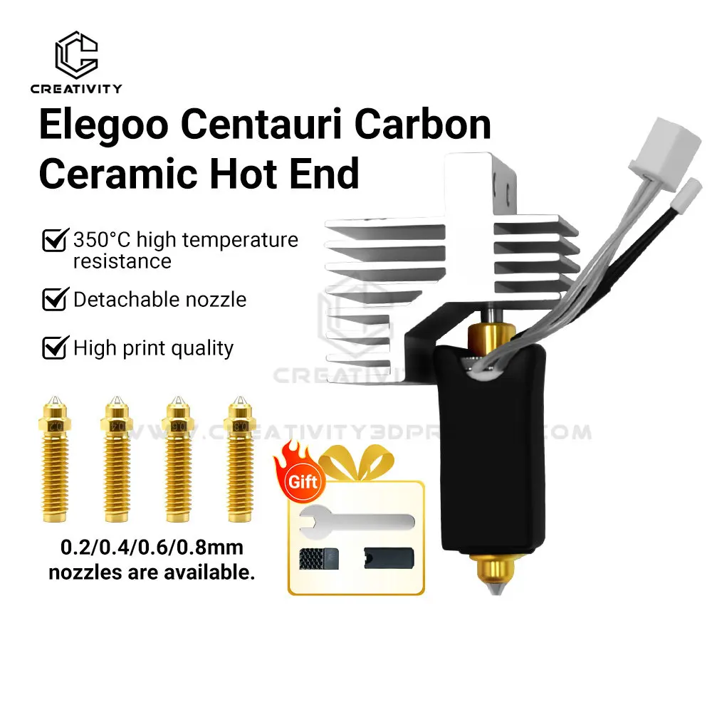 

0.2/0.4/0.6/0.8mm Ceramic Hotend for Elegoo Centauri Carbon Print Head Extruder Kit Hot End Steel Brass Nozzle 3D Printer Parts