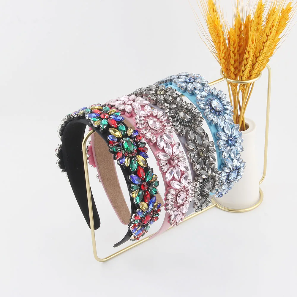 

Colorful Gomestry Crystal Stone Headband Hairbands Elegant Women Hair Accessories Wide Headband Wedding Jewelry 345