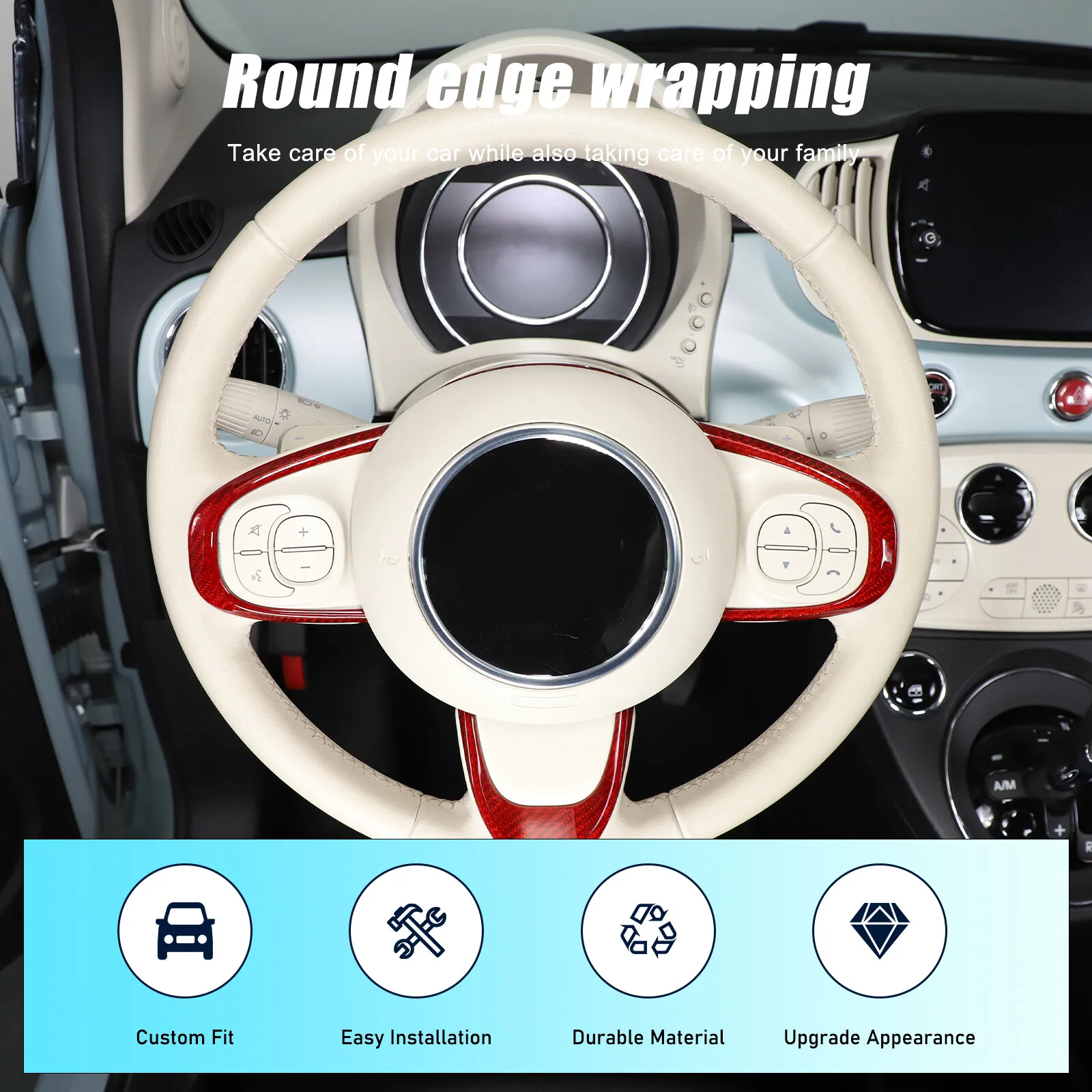 

Dry Carbon Car Steering Wheel Button Frame Cover For Fiat 500 Abarth 595 695 2016-25 Steering Wheel Decorative Trim Accessories