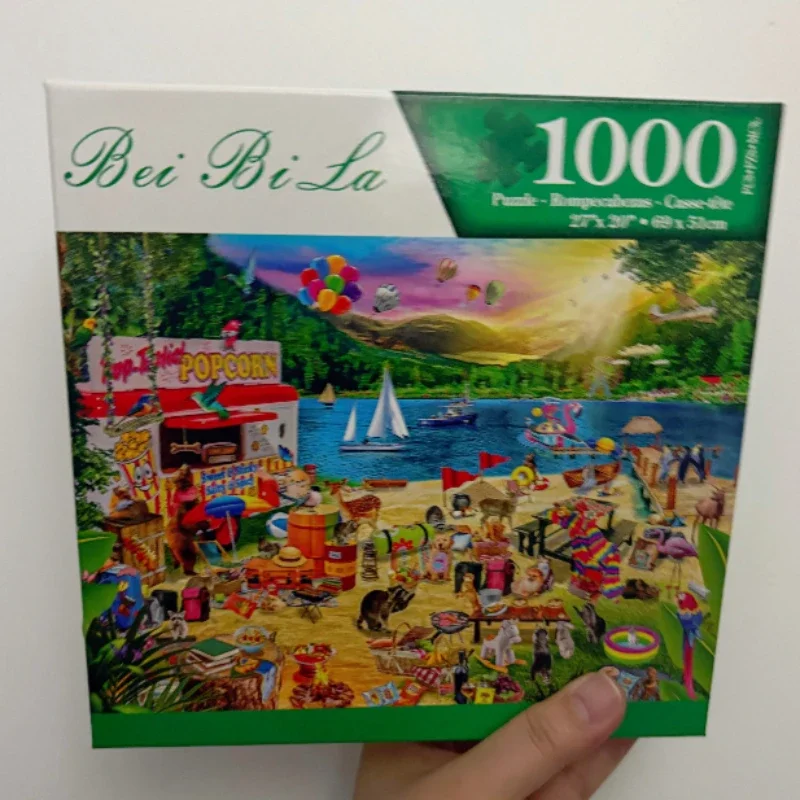 1000-Piece Jigsaw Puzzle Crowded Beach Party Scene 69x51cm Large Cardboard Family Game Home Wall Decoration