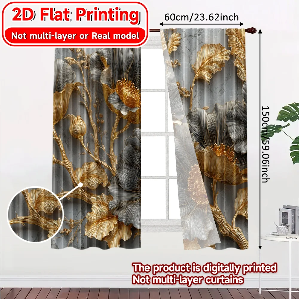 2D Flat Printing,2pcs Midnight Blossoms Modern Minimalist Curtains Durable Polyester Curtains Gifts Perfect for Bedroom Office