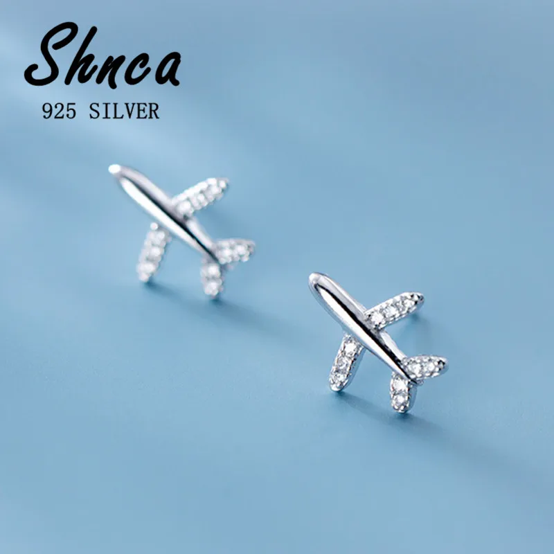 New Trendy 925 Sterling Silver Aircraft Cubic Zirconia Stud Earrings For Women Student Jewelry XE189