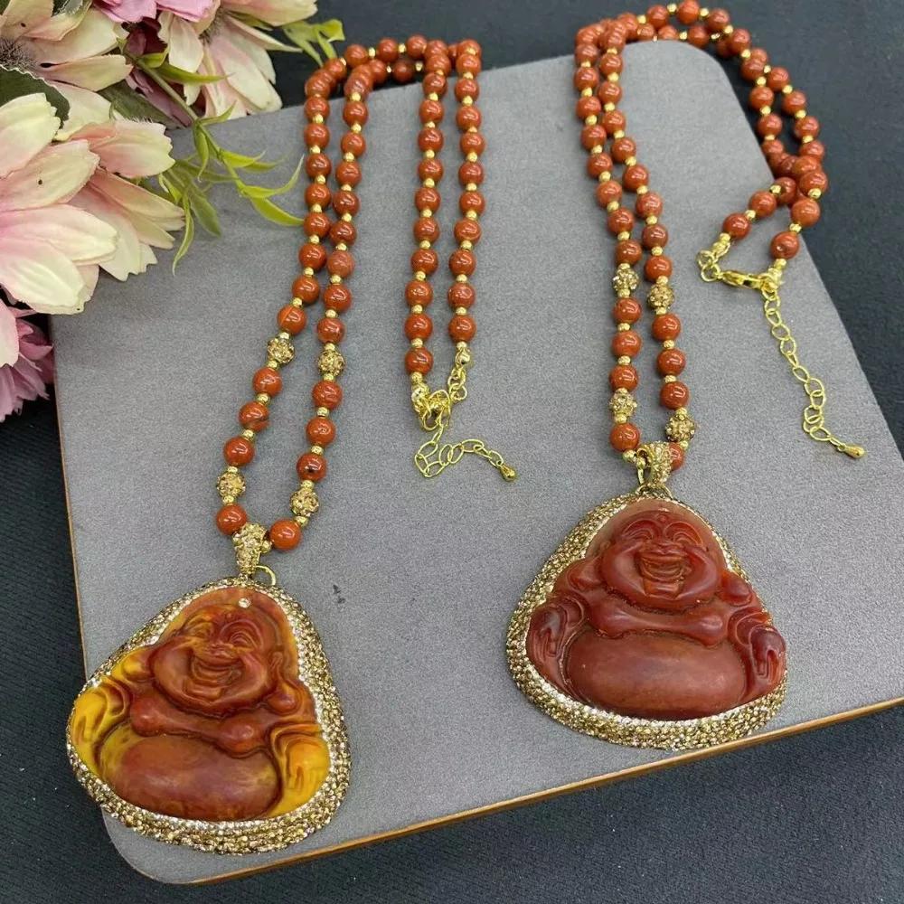 New Sandalwood Maitreya Buddha Women's Necklace Luxury Popular Ladies Clothing Paired with Sweater Chain Exquisite Jewelry