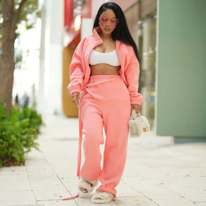 Doyerl Casual Tracksuits Woman 2 Piece Set Outfit Active Wear Zipper Turtleneck Jacket Coat and Pants Jogging Femmes Ensemble