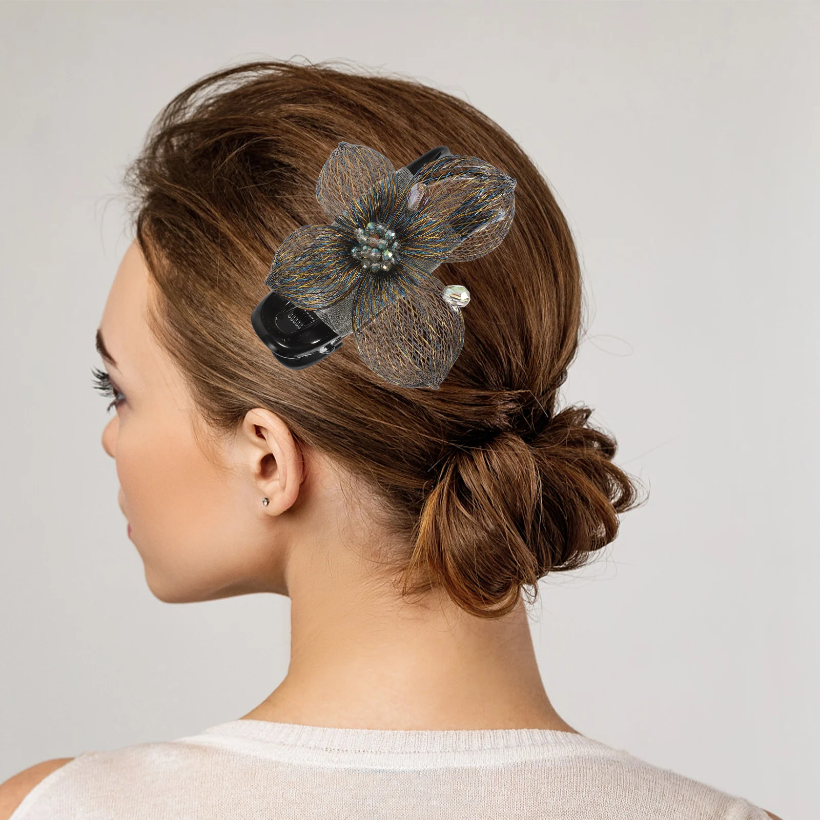 

Duck Billed Clip Women French Claw Clips Thick Hair Silk Yarn Flower Barrettes Styling Accessories Decorative Hair Jewelry