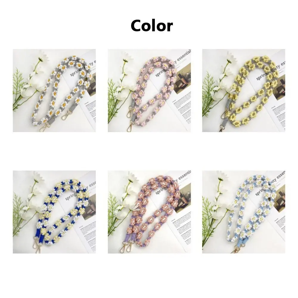 Handmade Daisy Flower Macrame Keychain Gift Braided Boho Floral Mobile Phone Charm Cotton Rope Creative Bags Handle Chain Purse