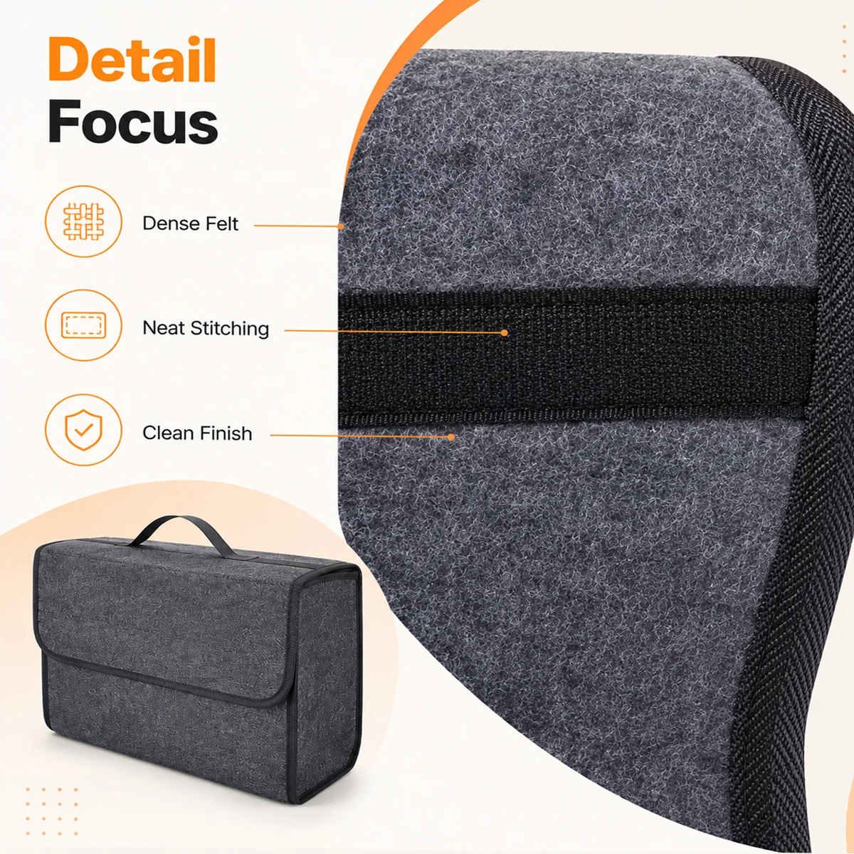 YONGRUN Automotive Felt Storage Organizer Box Foldable Car Trunk Cargo Container for Tools Cleaning Supplies SUV SedanTravel Use
