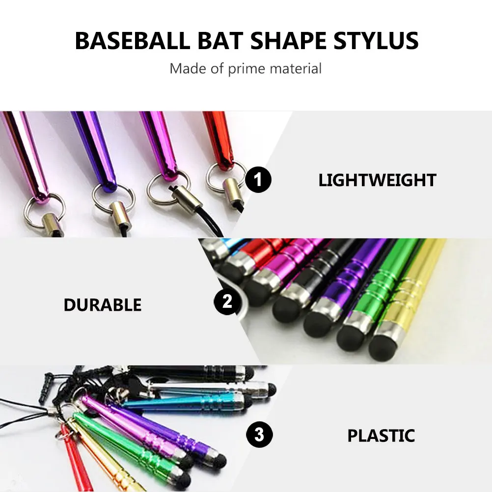 40Pcs Capacitor Stylus Pens Multipurpose Baseball Bat Shape Bright Colors Universal Compatible Mobile Phone Tablet Touch Screen