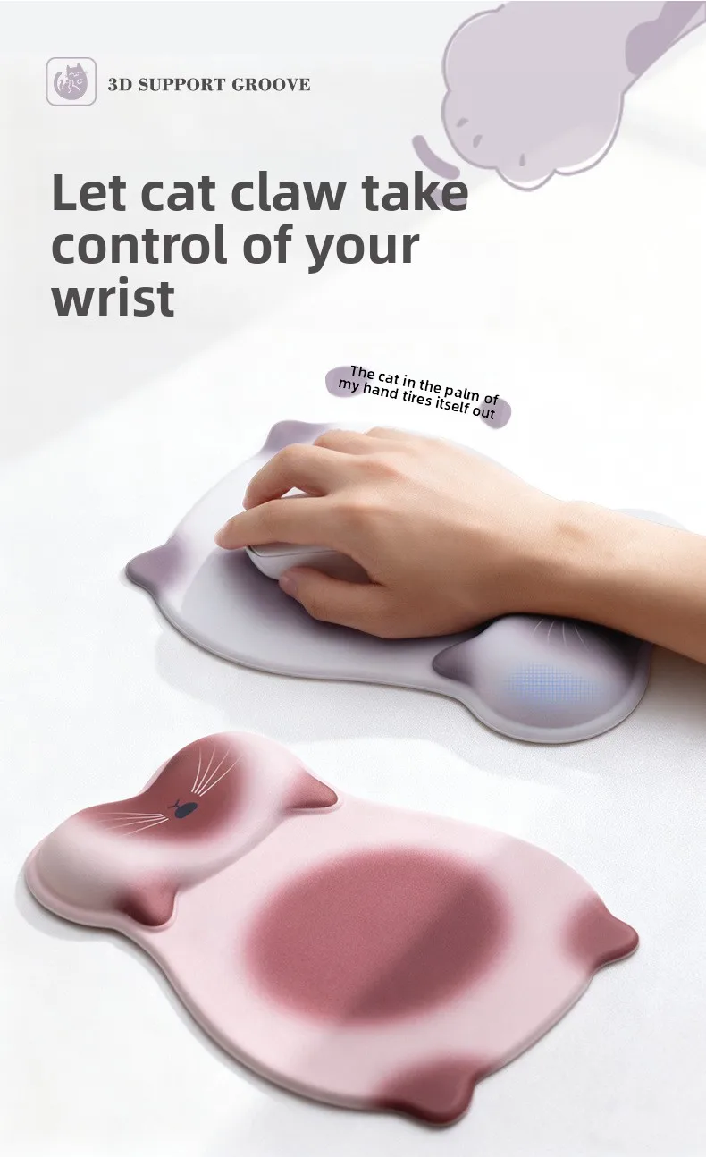 Niedliches Katzen-Silikon-Handgelenkauflage-Mauspad Ergonomische Schreibtischunterlage für Büro Gaming Mädchen 8 Musteroptionen – Detail 2