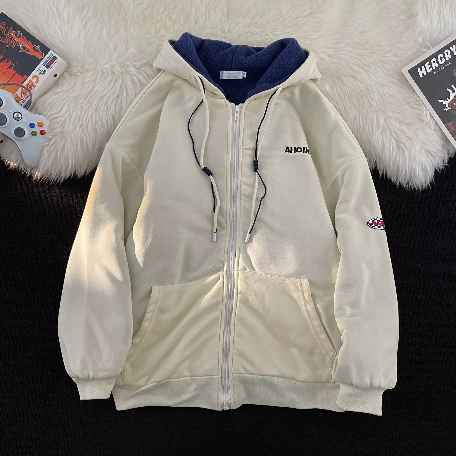 فضفاضة تناسب هوديي Jaet الرجال حجم كبير 250 Pou كسول Sle زوجين تصميم جديد سترة مفتوحة ملابس الخريف الشتاء القطنية