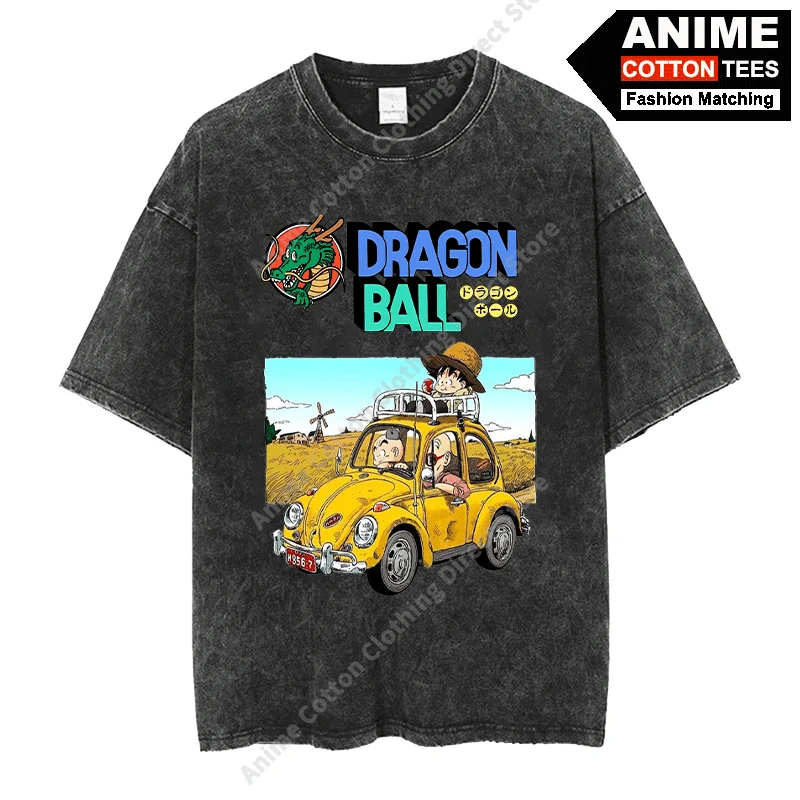 

Ретро-футболка из выстиранного хлопка с принтом Dragon Ball, аниме-атрибутика, уличный стиль, мужская/женская свободная повседневная футболка с коротким рукавом