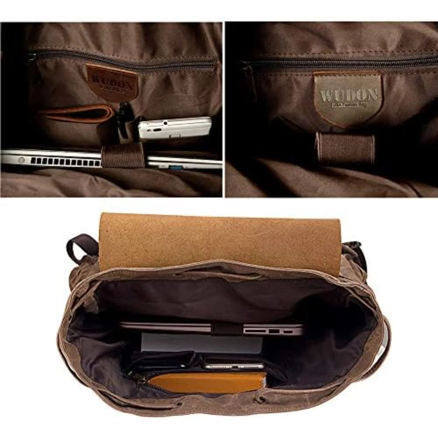 Tas Ransel Kulit Pria WUDON, Ransel Perjalanan Kanvas Wax