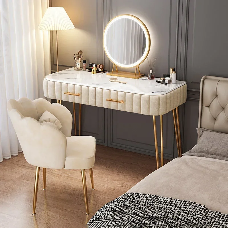 

Modern Light Vanity Table Mirror White Makeup Stool Vanity Table Corner Luxury Led Comoda Pra Quarto Bedrooms Furniture