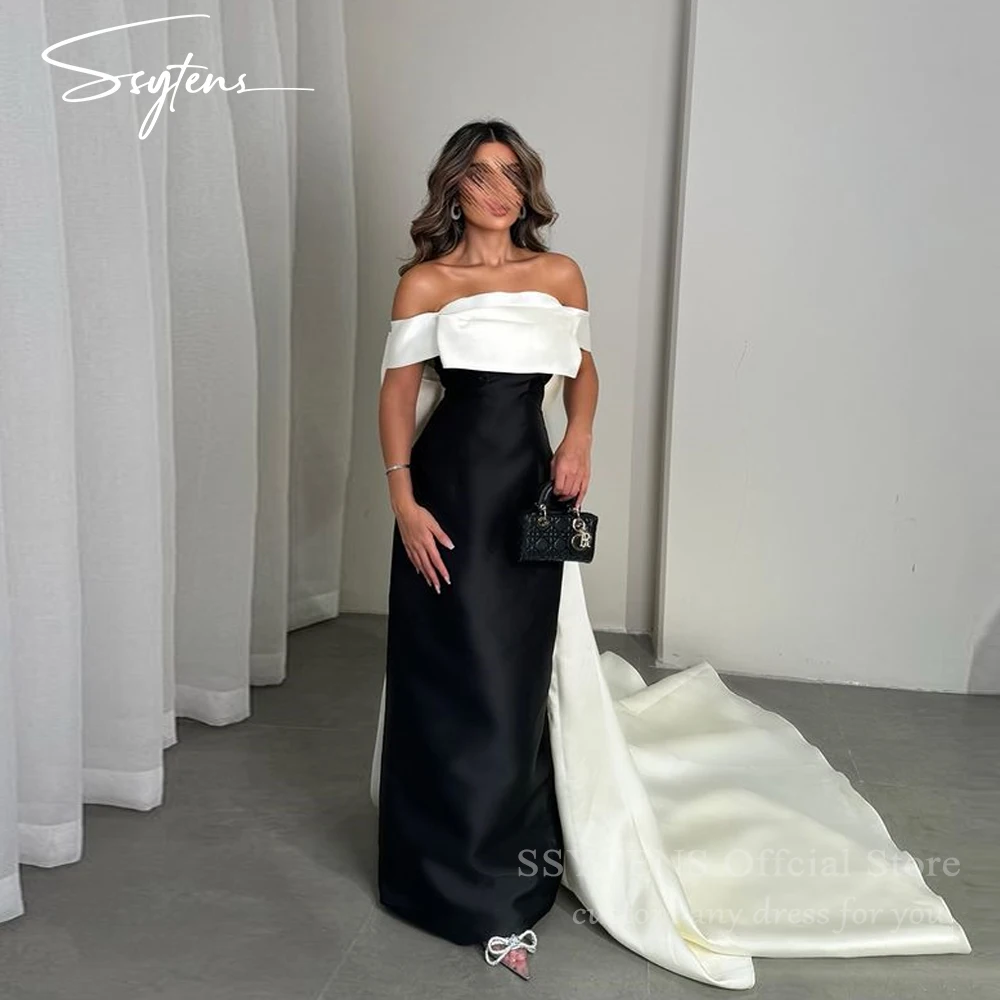 SSYTENS Vintage Mermaid Prom Dresses Elegant Off Shoulder Women Formal Party Gowns Black White Customized Dubai Evening Dress